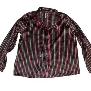 gilligan & o'malley striped pajama top blouse size large stripes black polyester